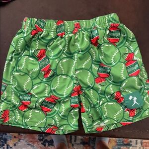 Baseball isn’t Youth Doubles and Bubbles - Green Baseball Print Kids Shorts
